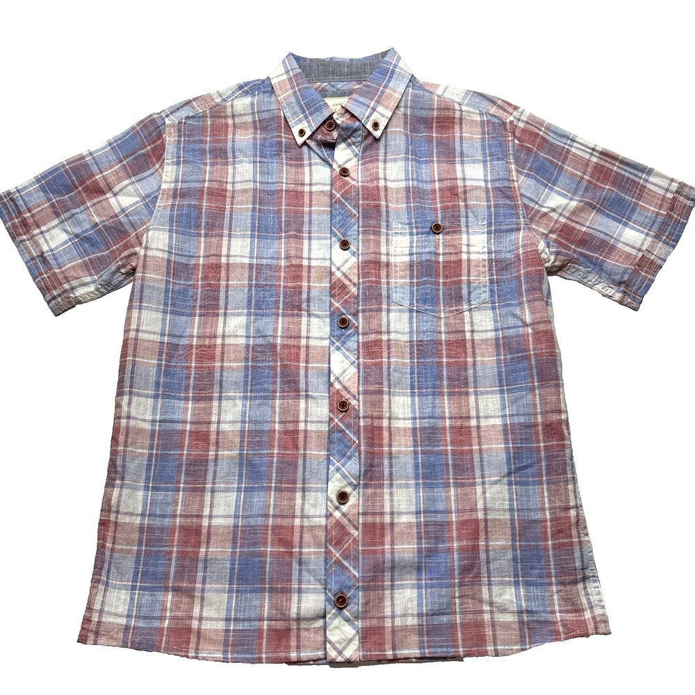 Weatherproof Vintage White Red Blue Plaid Button Up Shirt S/CH